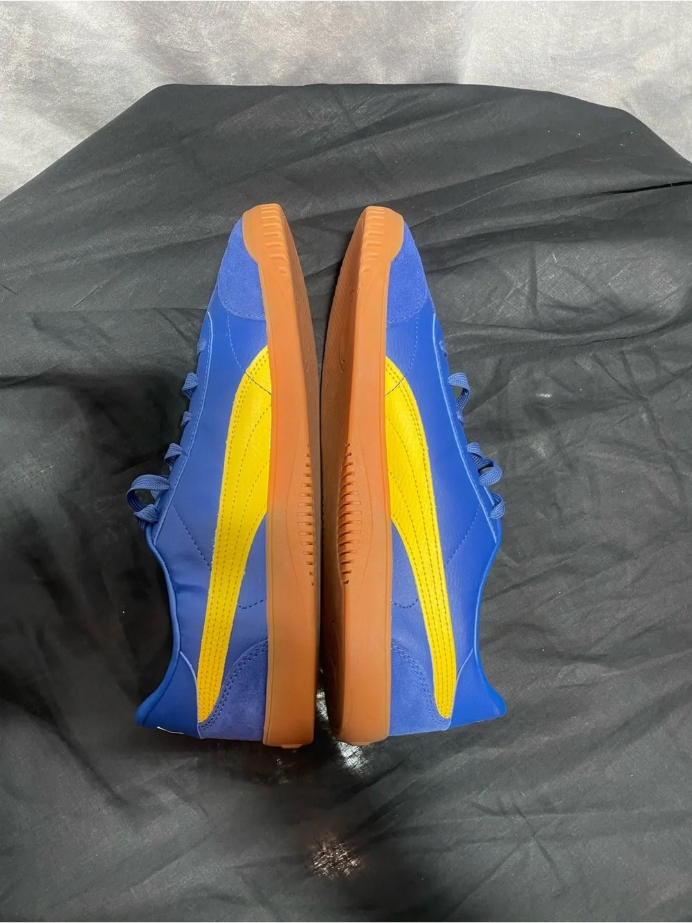 Puma 5v5 Men's Blue Sneakers with Yellow Stripe and Gum Sole